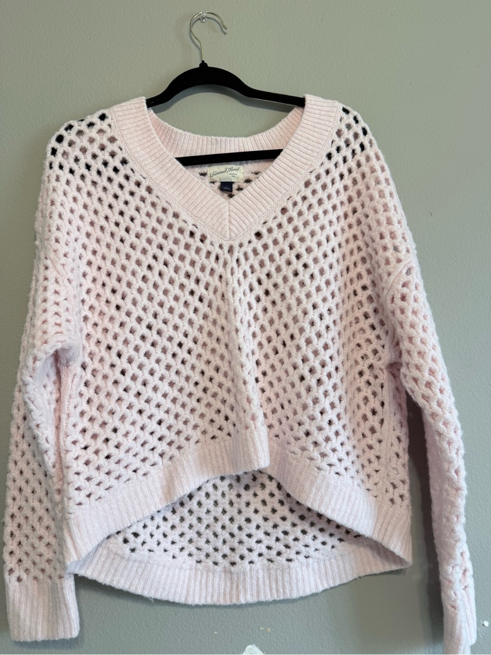 Light Pink Open-Knit V-Neck